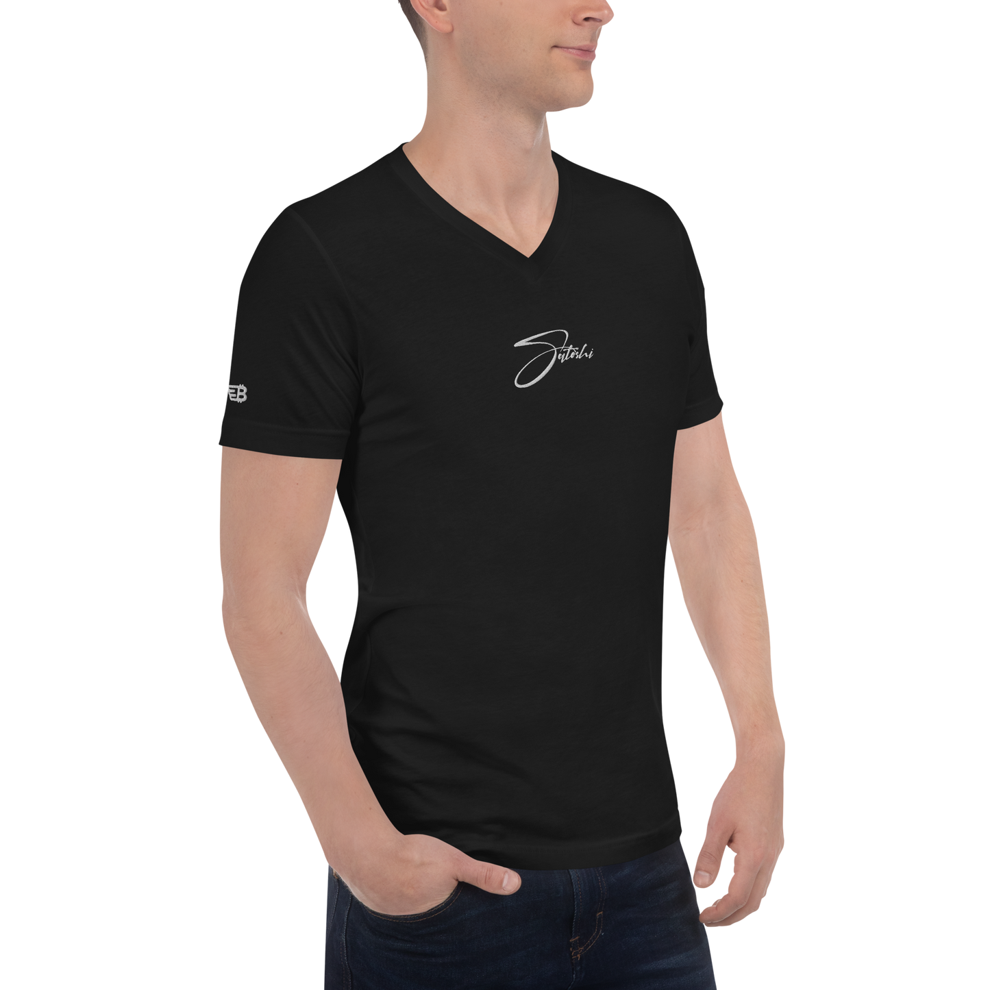 Satoshi - Gestickt - Unisex V-Ausschnitt T-Shirt