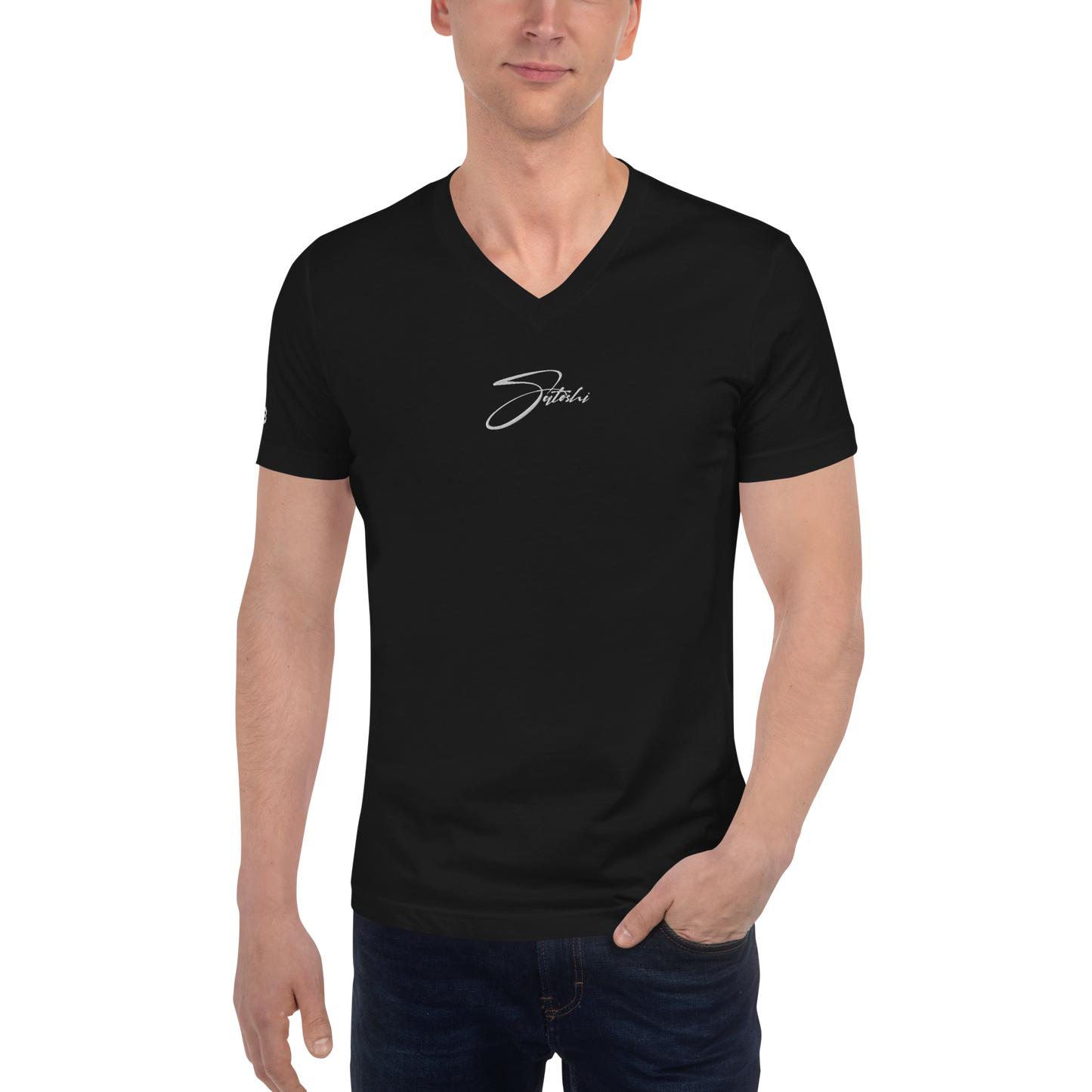 Satoshi - Gestickt - Unisex V-Ausschnitt T-Shirt