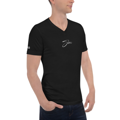 Satoshi - Gestickt - Unisex V-Ausschnitt T-Shirt