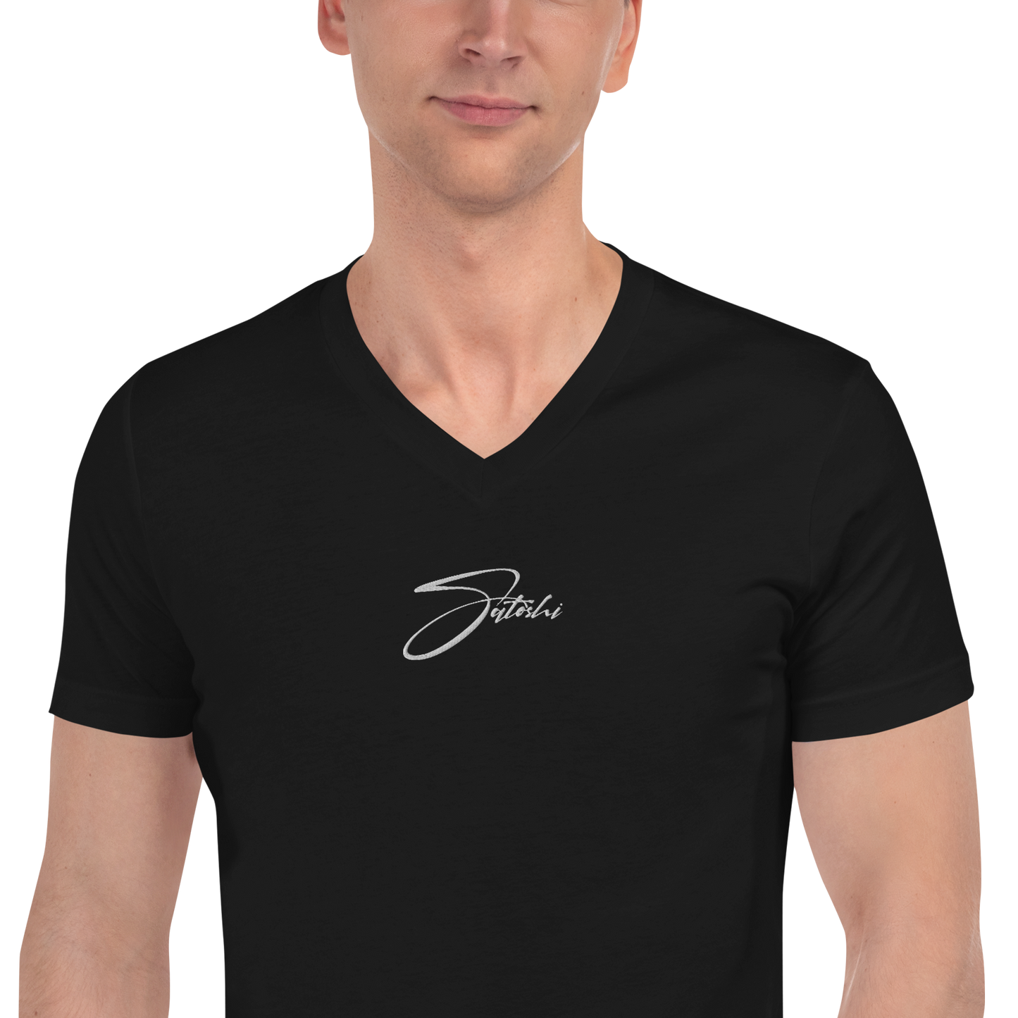 Satoshi - Gestickt - Unisex V-Ausschnitt T-Shirt